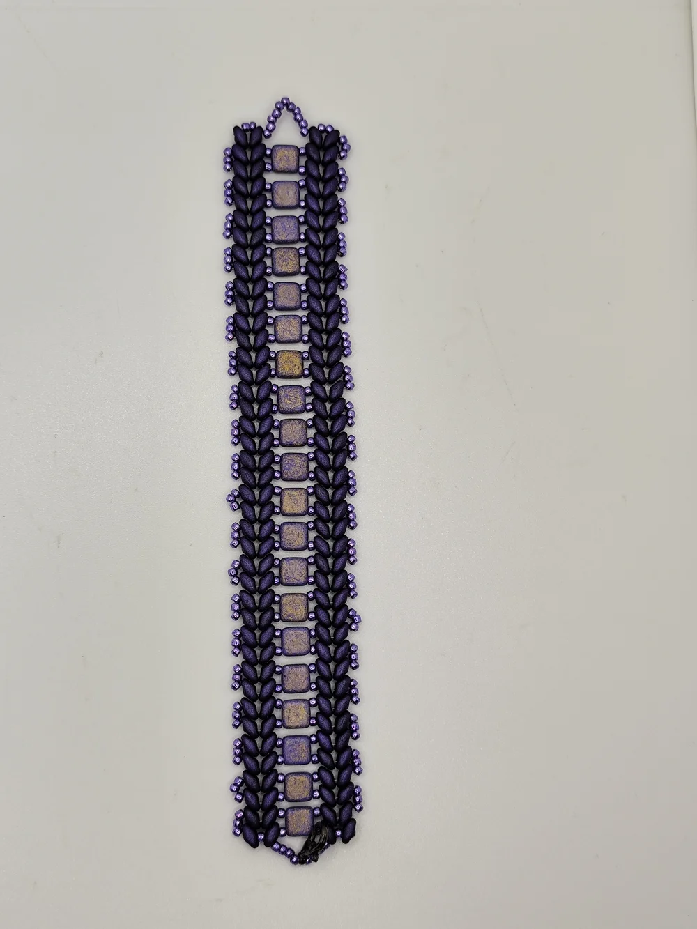 Handwoven Purple Bead & Tile Bracelet - Women's Jewelry 6 1/4